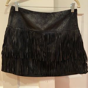 Black leather fringe skirt